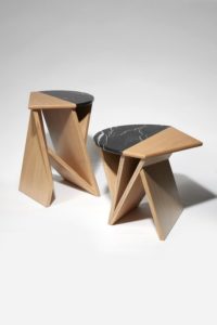 Pedestal tables “Acrobate”, Oak, Black Marble, 2017 | Pierre-Rémi Chauveau
