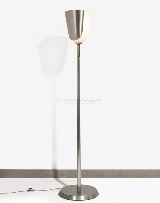 Floor Lamp, metal and smoked  glass, circa 1950 | Jean Perzel