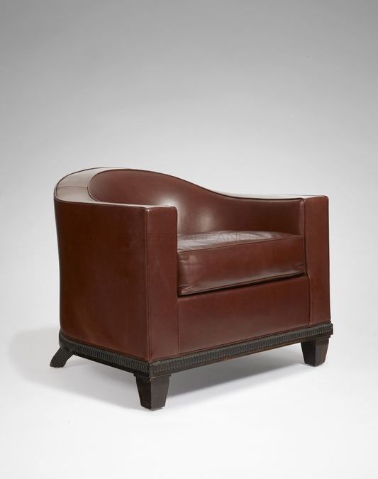 Brownish Armchair, Leather and Makassar, Circa 1928 | Jacques-Emile Ruhlmann