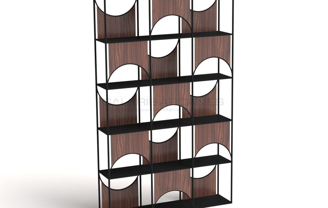 Bibliothèque “Equinoxe”, métal et noyer, 2019 | Pierre-Rémi Chauveau