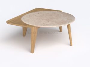 Coffee table, White “Satelline”, Oak and Travertine, 2019 | Pierre-Rémi Chauveau