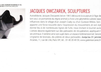 12-2014.La Gazette drouot.Jacques Owczarek - 1_ Galerie Arcanes l Arts Décoratifs XXe - Art Contemporain Paris