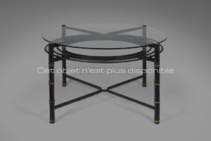 Round Dinning Table, Glass and Leather, Circa 1950 | Jacques Adnet
