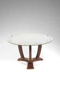 Low table, mahogany tripod frame, Circa 1936 | Jules Leleu