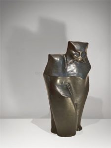 Couple de chats, sculpture en terre cuite | Frères Martel