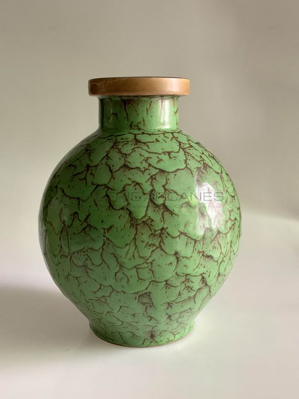 Lourioux Louis - Beau vase boule vert craquelé_ Galerie Arcanes l Arts Décoratifs XXe - Art Contemporain Paris