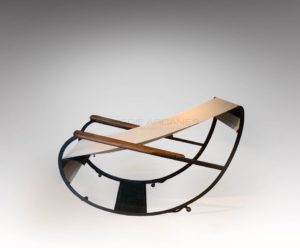 Rocking chair, beige fabric and steel structure, circa 1925 | François Turpin