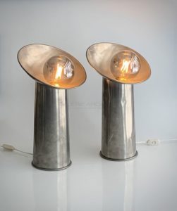 Pair of sculptural lamps, “Radar” model, pewter, circa 1970 | Giani Gjilla for Sormani