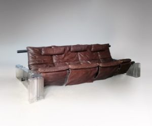 Modular sofa “Positiv”, brown leather, circa 1970 | Vittorio Mazzucconi