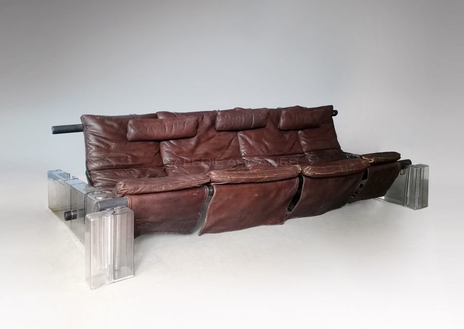 Modular sofa “Positiv”, brown leather, circa 1970 | Vittorio Mazzucconi