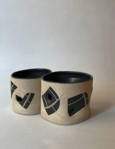 Double stoneware vase, black enamel | Gustavo Perez