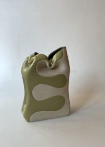 Beautiful stoneware flat vase, nile green decoration | Gustavo Perez